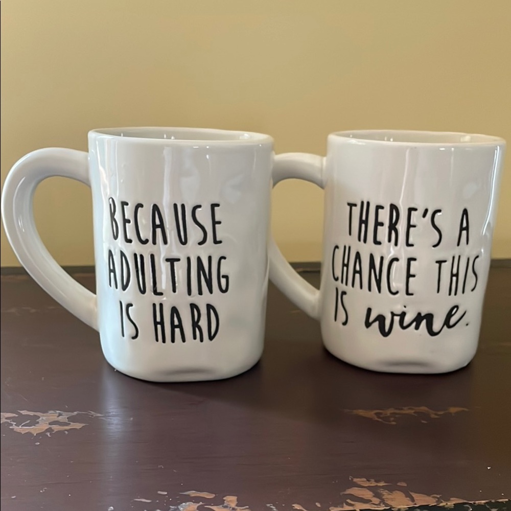 White Ceramic Mugs Set - Fun Quote Design